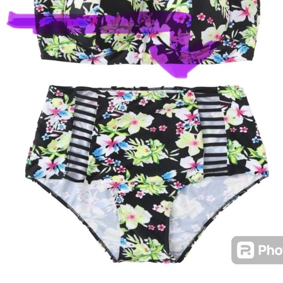FLORAL BIKINI CUTOUT HIGH WAIST SWIMSUIT SIZE LARGE NEW - Picture 6 of 15